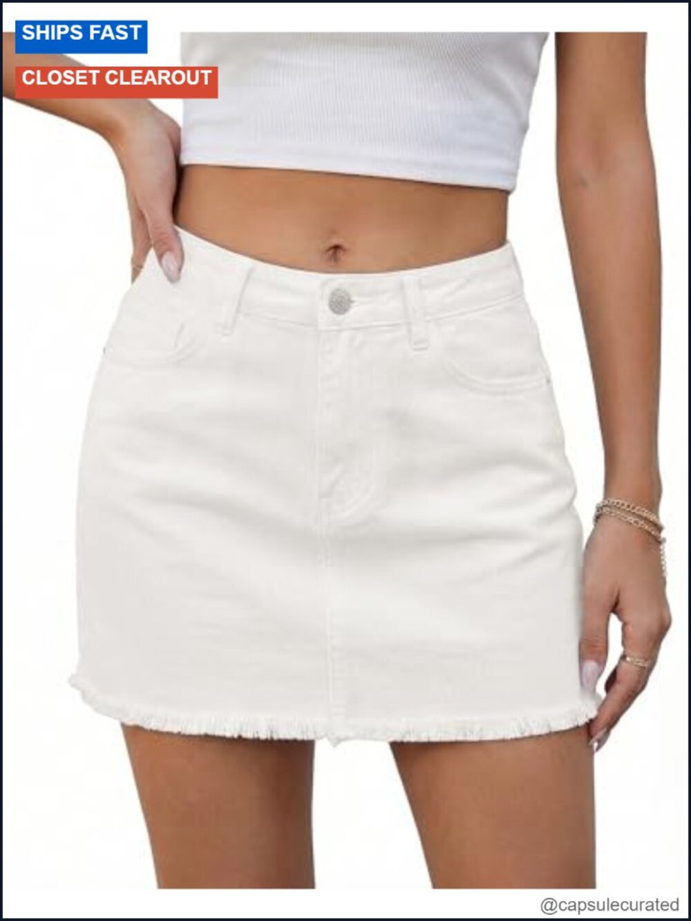 Jean Skirt for Women Mid Rise Washed Frayed Short Skirt with Pockets